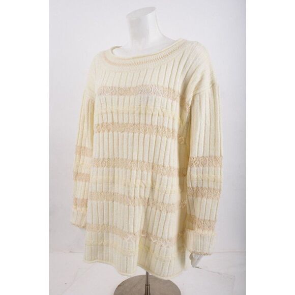 Zara Womens Combination Pointelle Sweater Lace L Off-White Ecru 4331/130 NWT - Picture 3 of 6